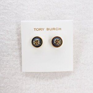 Tory Burch Melodie Pearl Logo Stud Dome Earrings Black/Tory Gold OS